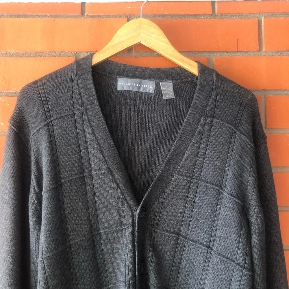 OSCAR DE LA RENTA Men's Button Front Gray Cardigan Cotton Blend  Size Large - Picture 2 of 4